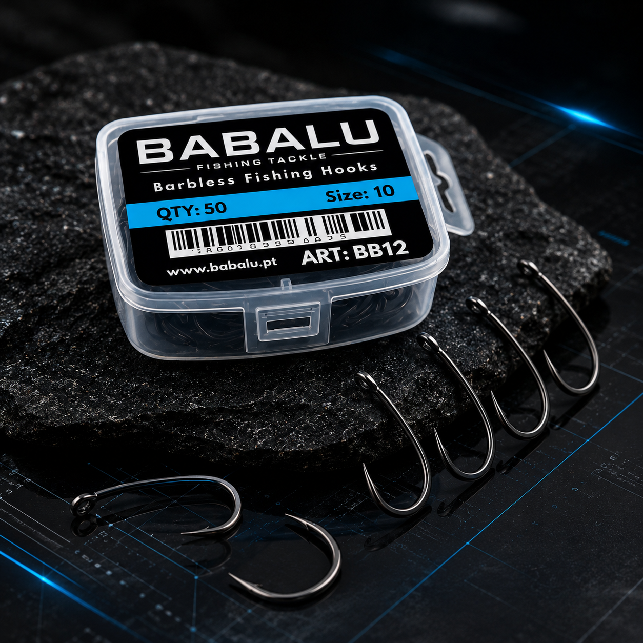 Modhageløse BB12 fiskekroge med buet skaft BABALU Fishing Tackle