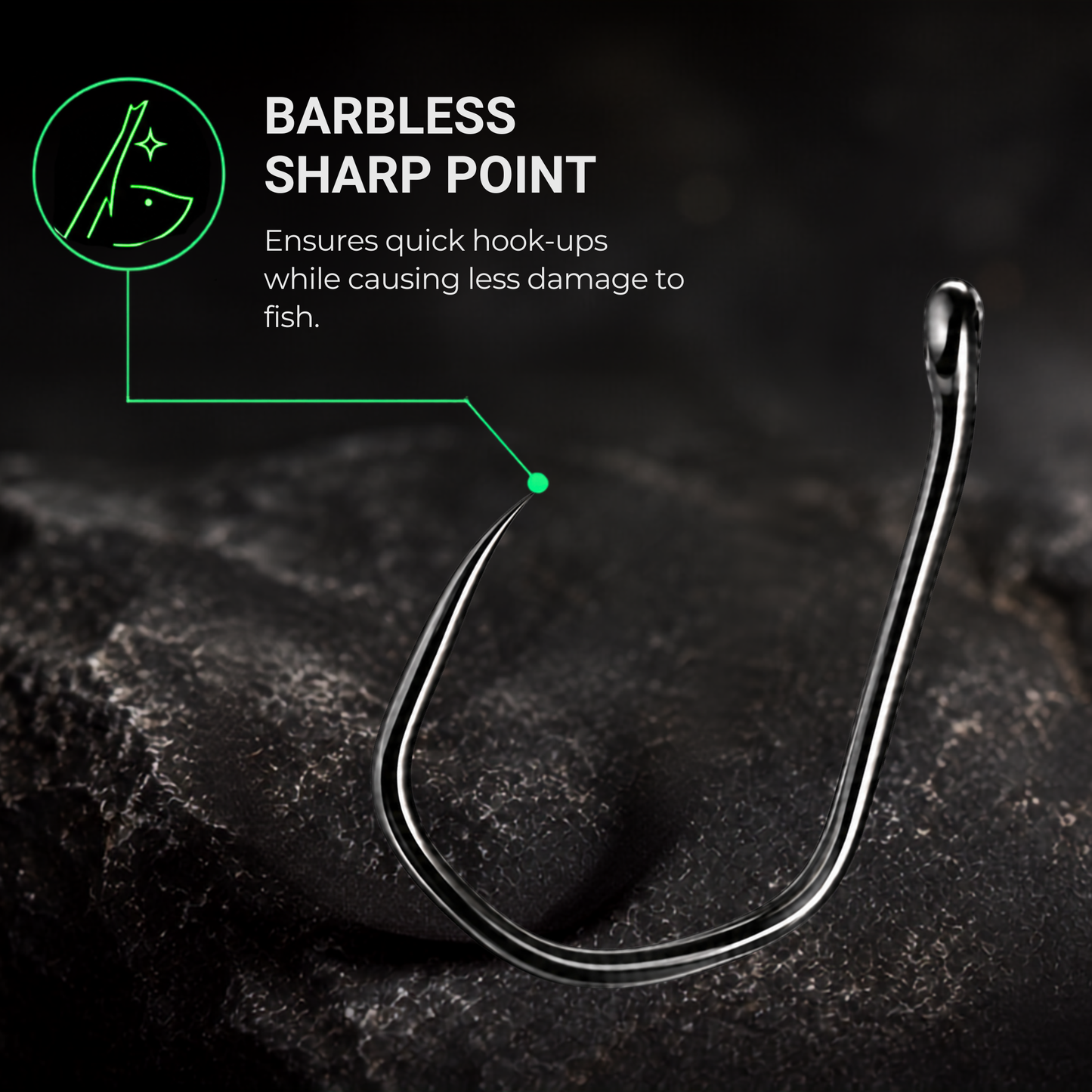 Sharp barbless point of BABALU BB20 hook