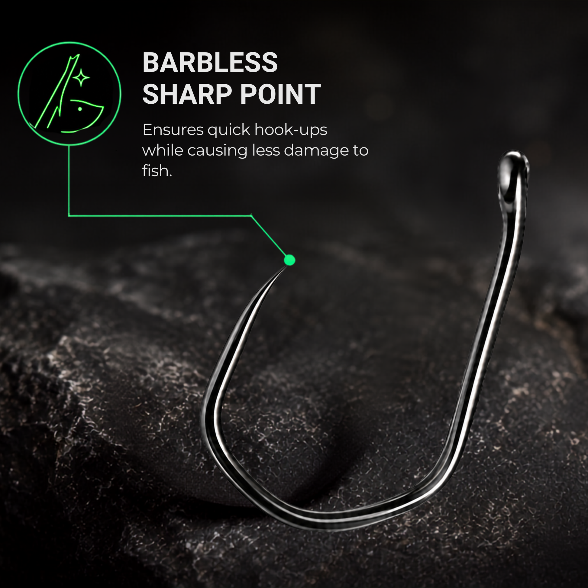 Sharp barbless point of BABALU BB20 hook
