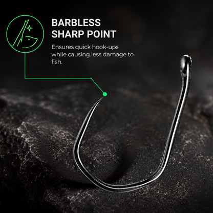 Sharp barbless point of BABALU BB20 hook