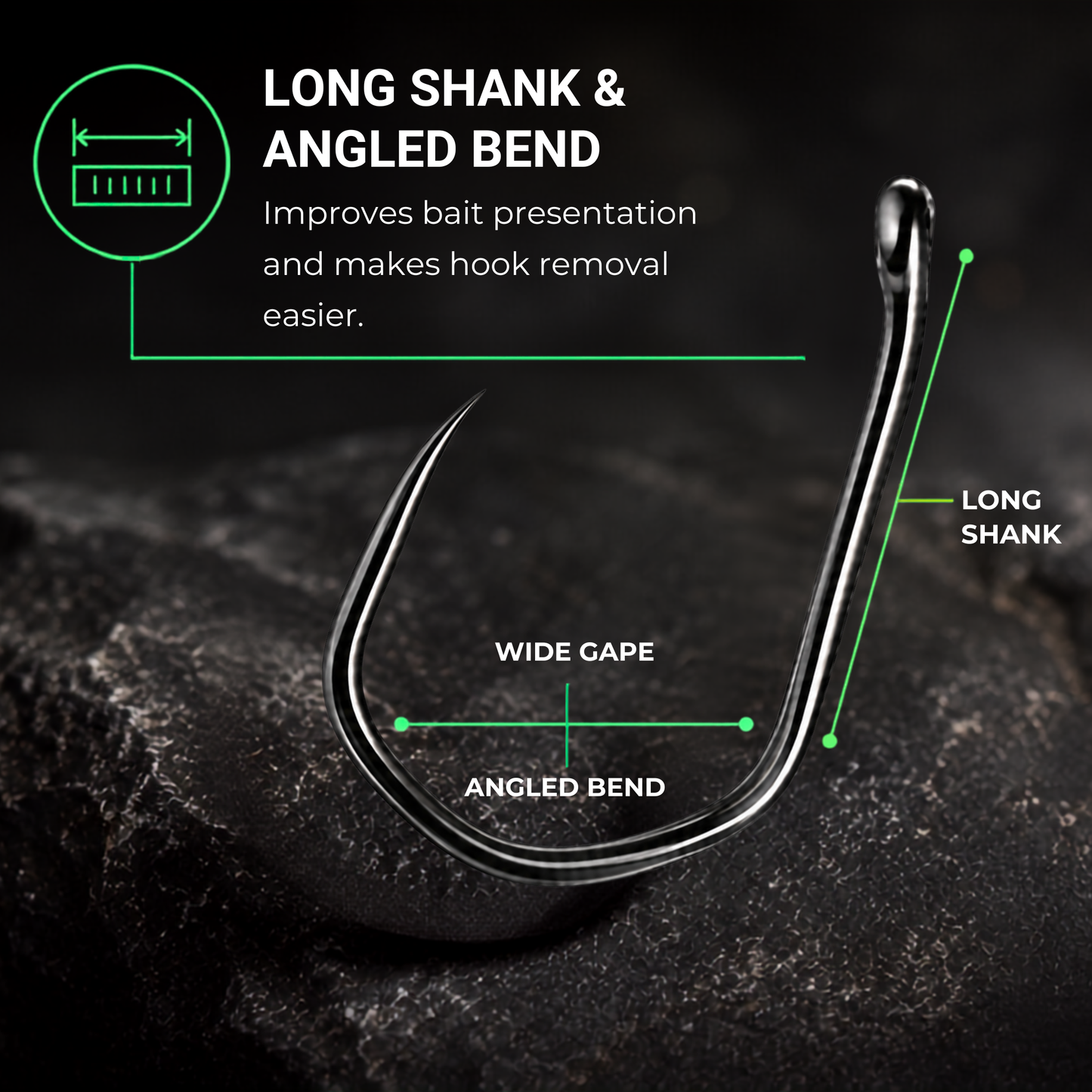 BABALU BB20 hook with long shank, wide gape and angled bend