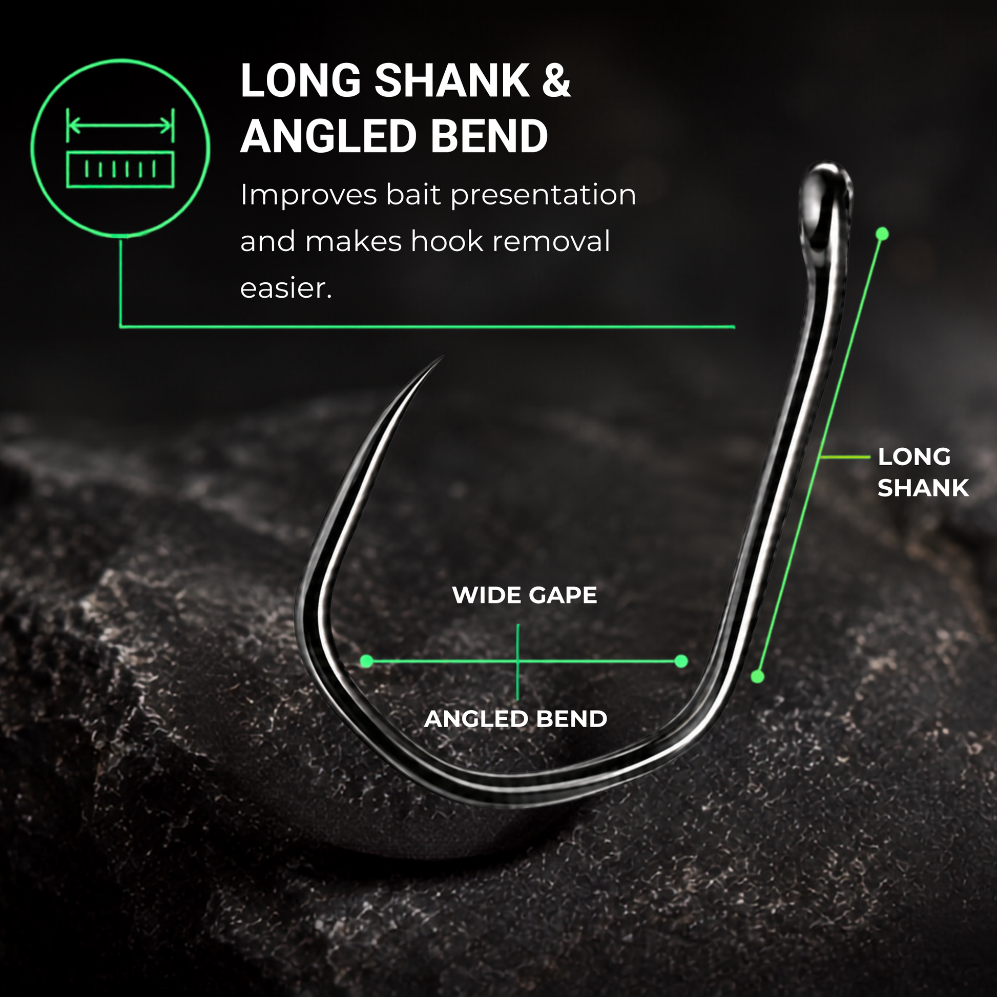 BABALU BB20 hook with long shank, wide gape and angled bend
