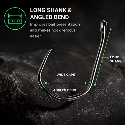 BABALU BB20 hook with long shank, wide gape and angled bend