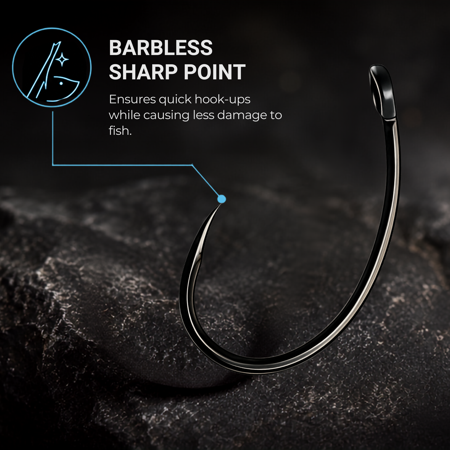 Sharp barbless point of BABALU BB12 hook