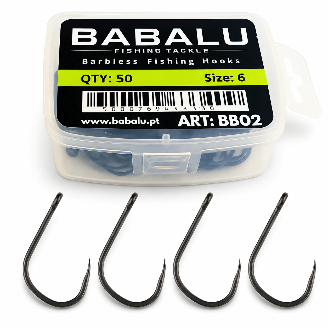 BABALU BB02 barbless fishing hooks - 50 pieces