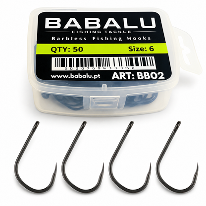 BABALU BB02 barbless fishing hooks - 50 pieces