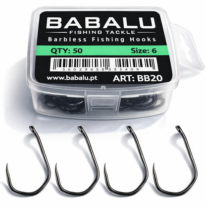 BABALU BB20 barbless fishing hooks - 50 pieces